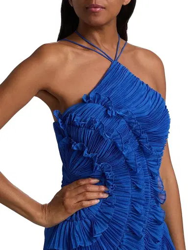 AMUR Women's Velora Asymmetric Ruffled Halterneck Minidress - Cobalt | Thumbnail 6 AMUR Women's Velora Asymmetric Ruffled Halterneck Minidress - Cobalt | Thumbnail 6