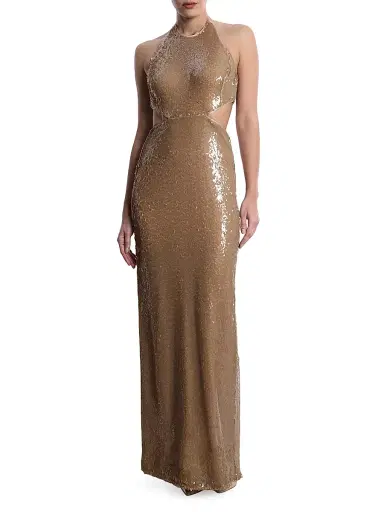BCBGMAXAZRIA Women's Sequined Cut-Out Halter Gown - Almond - Size 12 | Thumbnail 3 BCBGMAXAZRIA Women's Sequined Cut-Out Halter Gown - Almond - Size 12 | Thumbnail 3