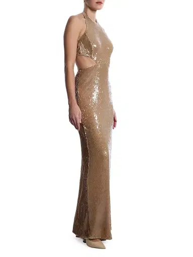 BCBGMAXAZRIA Women's Sequined Cut-Out Halter Gown - Almond - Size 12 | Thumbnail 4 BCBGMAXAZRIA Women's Sequined Cut-Out Halter Gown - Almond - Size 12 | Thumbnail 4