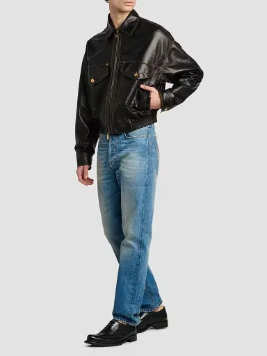 Versace Men's Leather Bomber Jacket - Black - Size 44 | Thumbnail 2 Versace Men's Leather Bomber Jacket - Black - Size 44 | Thumbnail 2