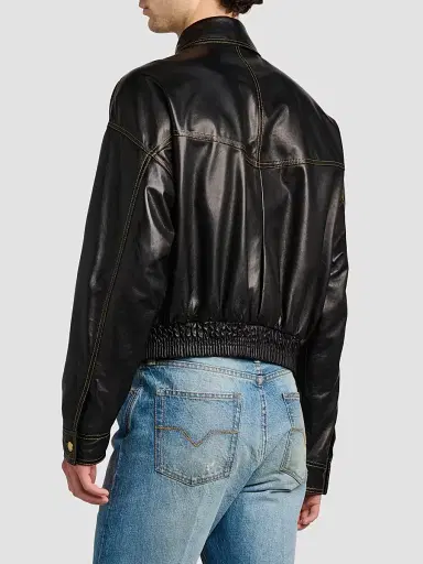 Versace Men's Leather Bomber Jacket - Black - Size 44 | Thumbnail 5 Versace Men's Leather Bomber Jacket - Black - Size 44 | Thumbnail 5