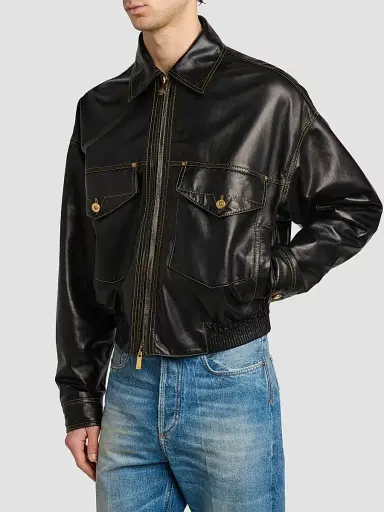 Versace Men's Leather Bomber Jacket - Black - Size 44 | Thumbnail 6 Versace Men's Leather Bomber Jacket - Black - Size 44 | Thumbnail 6