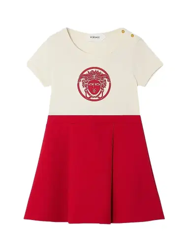 Versace Baby Girl's & Little Girl's Colorblocked Cotton Jersey Dress - Cream | Thumbnail 1 Versace Baby Girl's & Little Girl's Colorblocked Cotton Jersey Dress - Cream | Thumbnail 1