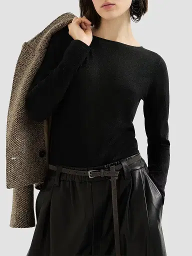 Brunello Cucinelli Women's Sparkling Cashmere and Silk Lightweight Sweater - Black | Thumbnail 3 Brunello Cucinelli Women's Sparkling Cashmere and Silk Lightweight Sweater - Black | Thumbnail 3