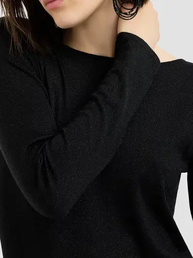 Brunello Cucinelli Women's Sparkling Cashmere and Silk Lightweight Sweater - Black | Thumbnail 4 Brunello Cucinelli Women's Sparkling Cashmere and Silk Lightweight Sweater - Black | Thumbnail 4