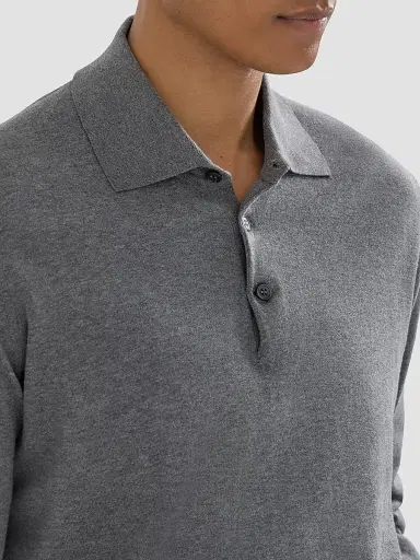 Brunello Cucinelli Men's Cotton Lightweight Knit Polo Shirt - Dark Grey | Thumbnail 6 Brunello Cucinelli Men's Cotton Lightweight Knit Polo Shirt - Dark Grey | Thumbnail 6