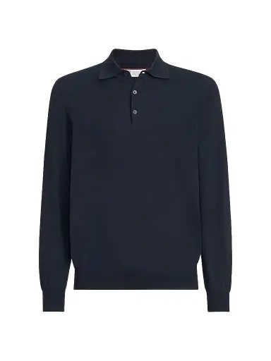 Brunello Cucinelli Men's Cotton Lightweight Knit Polo Shirt | Thumbnail 1 Brunello Cucinelli Men's Cotton Lightweight Knit Polo Shirt | Thumbnail 1