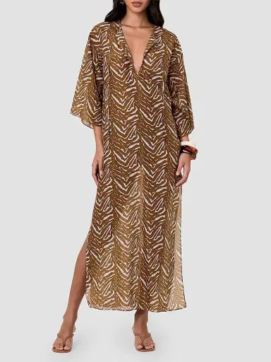 NICHOLAS Women's Jovana Cotton-Silk Caftan Maxi Dress - Abstract Animal | Thumbnail 2 NICHOLAS Women's Jovana Cotton-Silk Caftan Maxi Dress - Abstract Animal | Thumbnail 2
