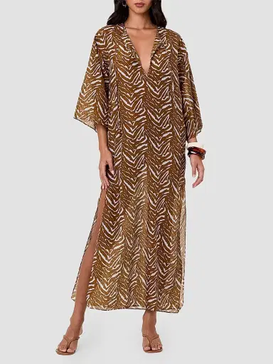 NICHOLAS Women's Jovana Cotton-Silk Caftan Maxi Dress - Abstract Animal | Thumbnail 4 NICHOLAS Women's Jovana Cotton-Silk Caftan Maxi Dress - Abstract Animal | Thumbnail 4