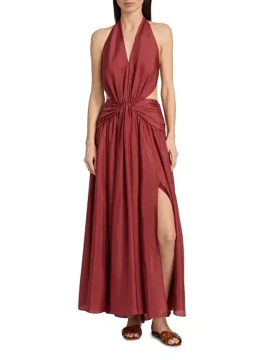 Zimmermann Women's Indra Silk Plunge Halter Maxi Dress | Thumbnail 2 Zimmermann Women's Indra Silk Plunge Halter Maxi Dress | Thumbnail 2