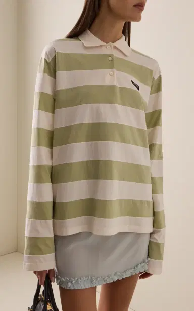 Miu Miu Striped Cotton Polo Shirt | Thumbnail 2 Miu Miu Striped Cotton Polo Shirt | Thumbnail 2