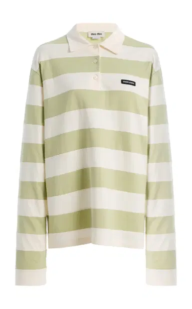 Miu Miu Striped Cotton Polo Shirt | Thumbnail 1 Miu Miu Striped Cotton Polo Shirt | Thumbnail 1