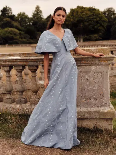Markarian Eloise Wedgewood Floral Taffeta Capelet Gown | Thumbnail 3 Markarian Eloise Wedgewood Floral Taffeta Capelet Gown | Thumbnail 3