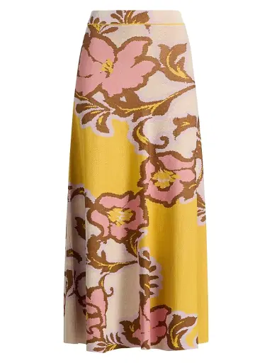 MISA Los Angeles Women's Karma Floral Knit Maxi Skirt - Plumeria Wave Knit | Thumbnail 1 MISA Los Angeles Women's Karma Floral Knit Maxi Skirt - Plumeria Wave Knit | Thumbnail 1