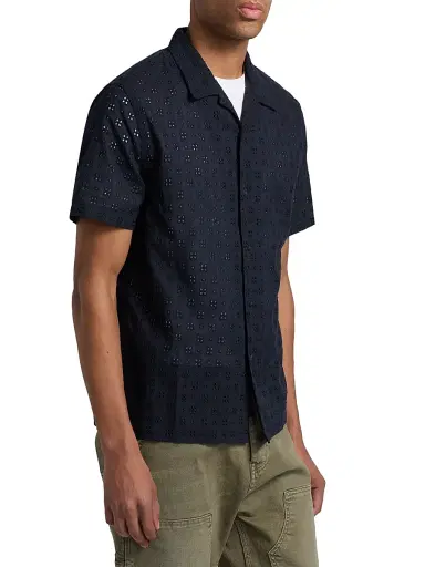 Vince Men's Eyelet Cotton Camp Short-Sleeve Shirt - Coastal | Thumbnail 4 Vince Men's Eyelet Cotton Camp Short-Sleeve Shirt - Coastal | Thumbnail 4