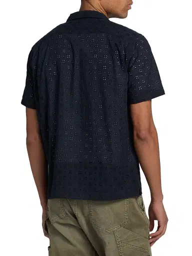 Vince Men's Eyelet Cotton Camp Short-Sleeve Shirt - Coastal | Thumbnail 5 Vince Men's Eyelet Cotton Camp Short-Sleeve Shirt - Coastal | Thumbnail 5