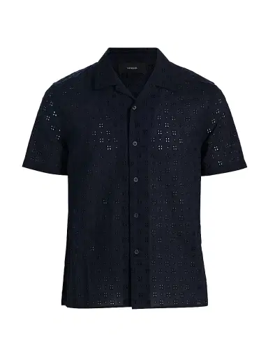 Vince Men's Eyelet Cotton Camp Short-Sleeve Shirt - Coastal | Thumbnail 1 Vince Men's Eyelet Cotton Camp Short-Sleeve Shirt - Coastal | Thumbnail 1