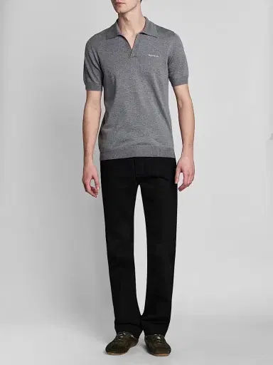 McQueen Men's Embroidered Wool Polo Shirt - Grey | Thumbnail 2 McQueen Men's Embroidered Wool Polo Shirt - Grey | Thumbnail 2