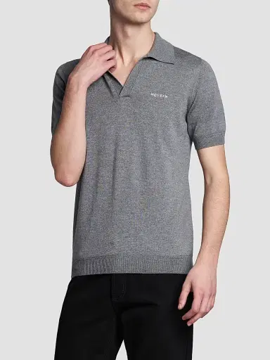 McQueen Men's Embroidered Wool Polo Shirt - Grey | Thumbnail 3 McQueen Men's Embroidered Wool Polo Shirt - Grey | Thumbnail 3