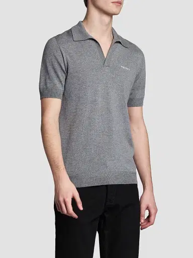 McQueen Men's Embroidered Wool Polo Shirt - Grey | Thumbnail 4 McQueen Men's Embroidered Wool Polo Shirt - Grey | Thumbnail 4