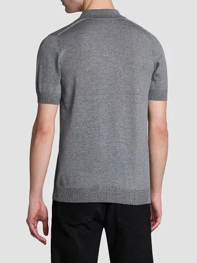 McQueen Men's Embroidered Wool Polo Shirt - Grey | Thumbnail 5 McQueen Men's Embroidered Wool Polo Shirt - Grey | Thumbnail 5