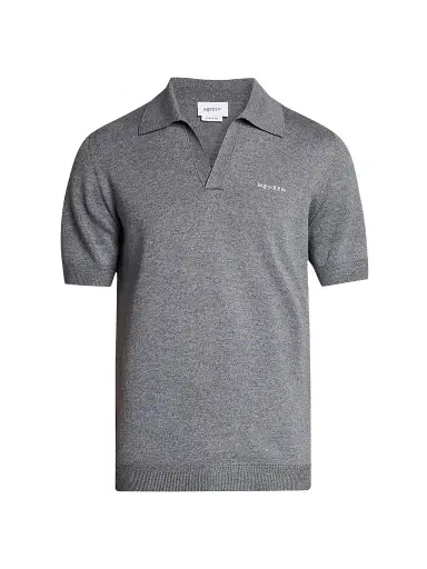 McQueen Men's Embroidered Wool Polo Shirt - Grey | Thumbnail 1 McQueen Men's Embroidered Wool Polo Shirt - Grey | Thumbnail 1