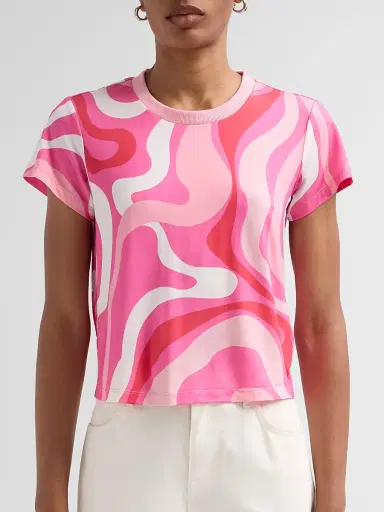 Generation Love Women's Kai Geo Jersey Crewneck T-Shirt - Wavy Geo Pink - Size Medium | Thumbnail 5 Generation Love Women's Kai Geo Jersey Crewneck T-Shirt - Wavy Geo Pink - Size Medium | Thumbnail 5