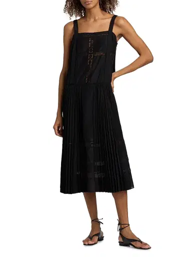3.1 Phillip Lim Women's Pleated Lace-Trimmed Midi-Dress - Black - Size 12 | Thumbnail 2 3.1 Phillip Lim Women's Pleated Lace-Trimmed Midi-Dress - Black - Size 12 | Thumbnail 2