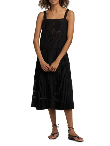 3.1 Phillip Lim Women's Pleated Lace-Trimmed Midi-Dress - Black - Size 12 | Thumbnail 3 3.1 Phillip Lim Women's Pleated Lace-Trimmed Midi-Dress - Black - Size 12 | Thumbnail 3