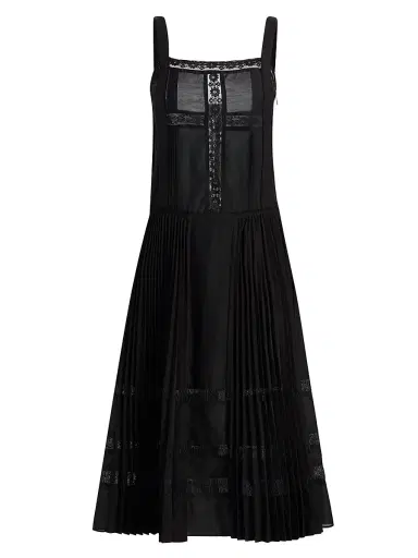 3.1 Phillip Lim Women's Pleated Lace-Trimmed Midi-Dress - Black - Size 12 | Thumbnail 1 3.1 Phillip Lim Women's Pleated Lace-Trimmed Midi-Dress - Black - Size 12 | Thumbnail 1