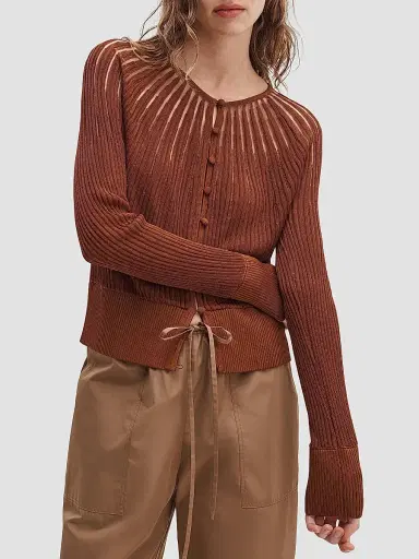 rag & bone Women's Aubrey Sheer Striped Cardigan - Rust - Size Medium | Thumbnail 4 rag & bone Women's Aubrey Sheer Striped Cardigan - Rust - Size Medium | Thumbnail 4