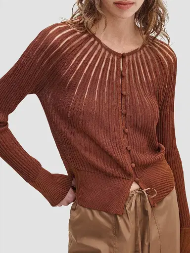 rag & bone Women's Aubrey Sheer Striped Cardigan - Rust - Size Medium | Thumbnail 6 rag & bone Women's Aubrey Sheer Striped Cardigan - Rust - Size Medium | Thumbnail 6