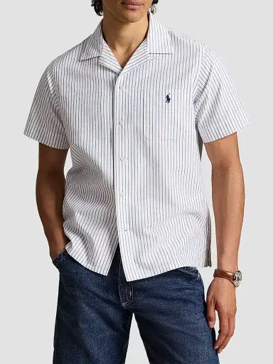 Polo Ralph Lauren Men's Classic-Fit Striped Oxford Camp Shirt - White Royal | Thumbnail 4 Polo Ralph Lauren Men's Classic-Fit Striped Oxford Camp Shirt - White Royal | Thumbnail 4
