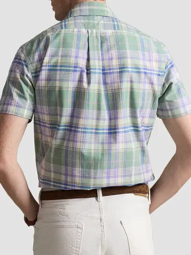 Polo Ralph Lauren Men's Classic-Fit Plaid Short-Sleeve Oxford Shirt - Faded Mint Lavender Multi | Thumbnail 3 Polo Ralph Lauren Men's Classic-Fit Plaid Short-Sleeve Oxford Shirt - Faded Mint Lavender Multi | Thumbnail 3