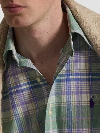 Polo Ralph Lauren Men's Classic-Fit Plaid Short-Sleeve Oxford Shirt - Faded Mint Lavender Multi | Thumbnail 5 Polo Ralph Lauren Men's Classic-Fit Plaid Short-Sleeve Oxford Shirt - Faded Mint Lavender Multi | Thumbnail 5