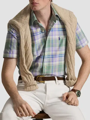 Polo Ralph Lauren Men's Classic-Fit Plaid Short-Sleeve Oxford Shirt - Faded Mint Lavender Multi | Thumbnail 6 Polo Ralph Lauren Men's Classic-Fit Plaid Short-Sleeve Oxford Shirt - Faded Mint Lavender Multi | Thumbnail 6
