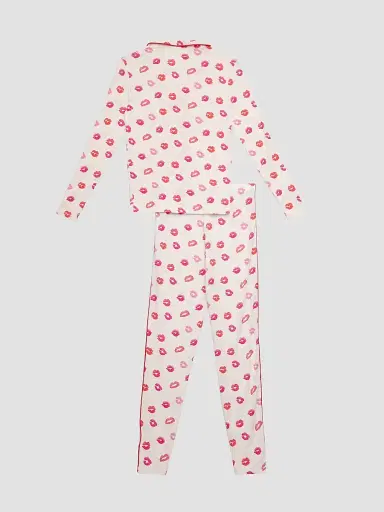 KatieJ NYC Girl's Maia Lip-Print Pajama Set | Thumbnail 2 KatieJ NYC Girl's Maia Lip-Print Pajama Set | Thumbnail 2