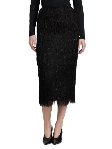 Lapointe Women's Metallic Fringe Midi-Skirt - Black - Size 14 | Thumbnail 3 Lapointe Women's Metallic Fringe Midi-Skirt - Black - Size 14 | Thumbnail 3