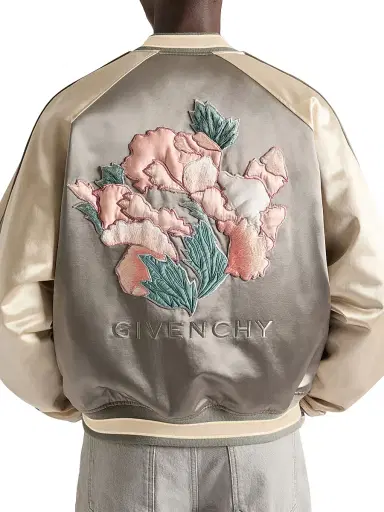 Givenchy Men's Couture Seam Souvenir Jacket with Flowers Embroidery - Grey Natural - Size 46 | Thumbnail 4 Givenchy Men's Couture Seam Souvenir Jacket with Flowers Embroidery - Grey Natural - Size 46 | Thumbnail 4
