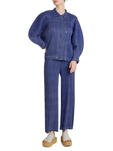 Pleats Please Issey Miyake Women's Denim-Look Plissé Pants - Navy - Size Large | Thumbnail 2 Pleats Please Issey Miyake Women's Denim-Look Plissé Pants - Navy - Size Large | Thumbnail 2