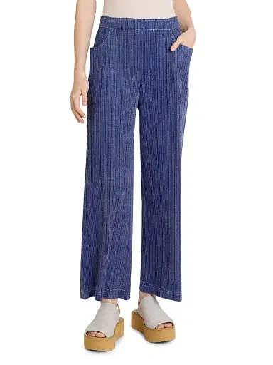 Pleats Please Issey Miyake Women's Denim-Look Plissé Pants - Navy - Size Large | Thumbnail 3 Pleats Please Issey Miyake Women's Denim-Look Plissé Pants - Navy - Size Large | Thumbnail 3