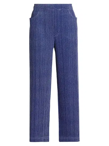 Pleats Please Issey Miyake Women's Denim-Look Plissé Pants - Navy - Size Large | Thumbnail 1 Pleats Please Issey Miyake Women's Denim-Look Plissé Pants - Navy - Size Large | Thumbnail 1