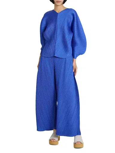 Pleats Please Issey Miyake Women's Coast Pleated Pants - Blue - Size Large | Thumbnail 2 Pleats Please Issey Miyake Women's Coast Pleated Pants - Blue - Size Large | Thumbnail 2