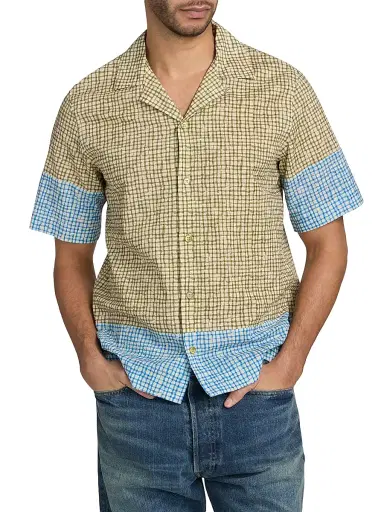 Paul Smith Men's Grid Cotton Camp Shirt - Military Green - Size Small | Thumbnail 3 Paul Smith Men's Grid Cotton Camp Shirt - Military Green - Size Small | Thumbnail 3
