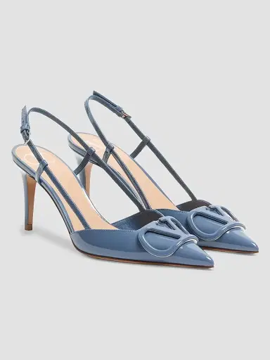 Valentino Garavani Women's VLogo Signature 80MM Patent Leather Slingback Pumps - Azure - Size 11.5 | Thumbnail 2 Valentino Garavani Women's VLogo Signature 80MM Patent Leather Slingback Pumps - Azure - Size 11.5 | Thumbnail 2