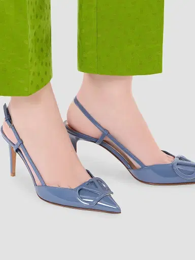 Valentino Garavani Women's VLogo Signature 80MM Patent Leather Slingback Pumps - Azure - Size 11.5 | Thumbnail 7 Valentino Garavani Women's VLogo Signature 80MM Patent Leather Slingback Pumps - Azure - Size 11.5 | Thumbnail 7