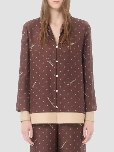 Valentino Garavani Women's Stelline Firma Starry Twill Shirt - Chocolate - Size 12 | Thumbnail 3 Valentino Garavani Women's Stelline Firma Starry Twill Shirt - Chocolate - Size 12 | Thumbnail 3