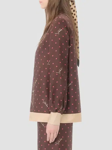 Valentino Garavani Women's Stelline Firma Starry Twill Shirt - Chocolate - Size 12 | Thumbnail 4 Valentino Garavani Women's Stelline Firma Starry Twill Shirt - Chocolate - Size 12 | Thumbnail 4