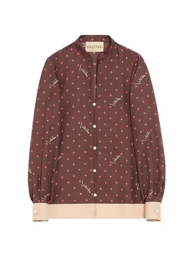 Valentino Garavani Women's Stelline Firma Starry Twill Shirt - Chocolate - Size 12 | Thumbnail 1 Valentino Garavani Women's Stelline Firma Starry Twill Shirt - Chocolate - Size 12 | Thumbnail 1