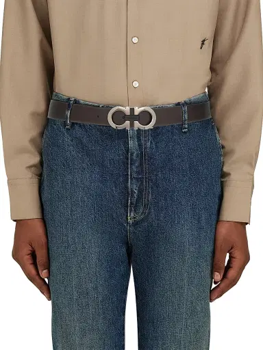 Ferragamo Men's Gancini Reversible Leather Belt - Brown Black | Thumbnail 2 Ferragamo Men's Gancini Reversible Leather Belt - Brown Black | Thumbnail 2